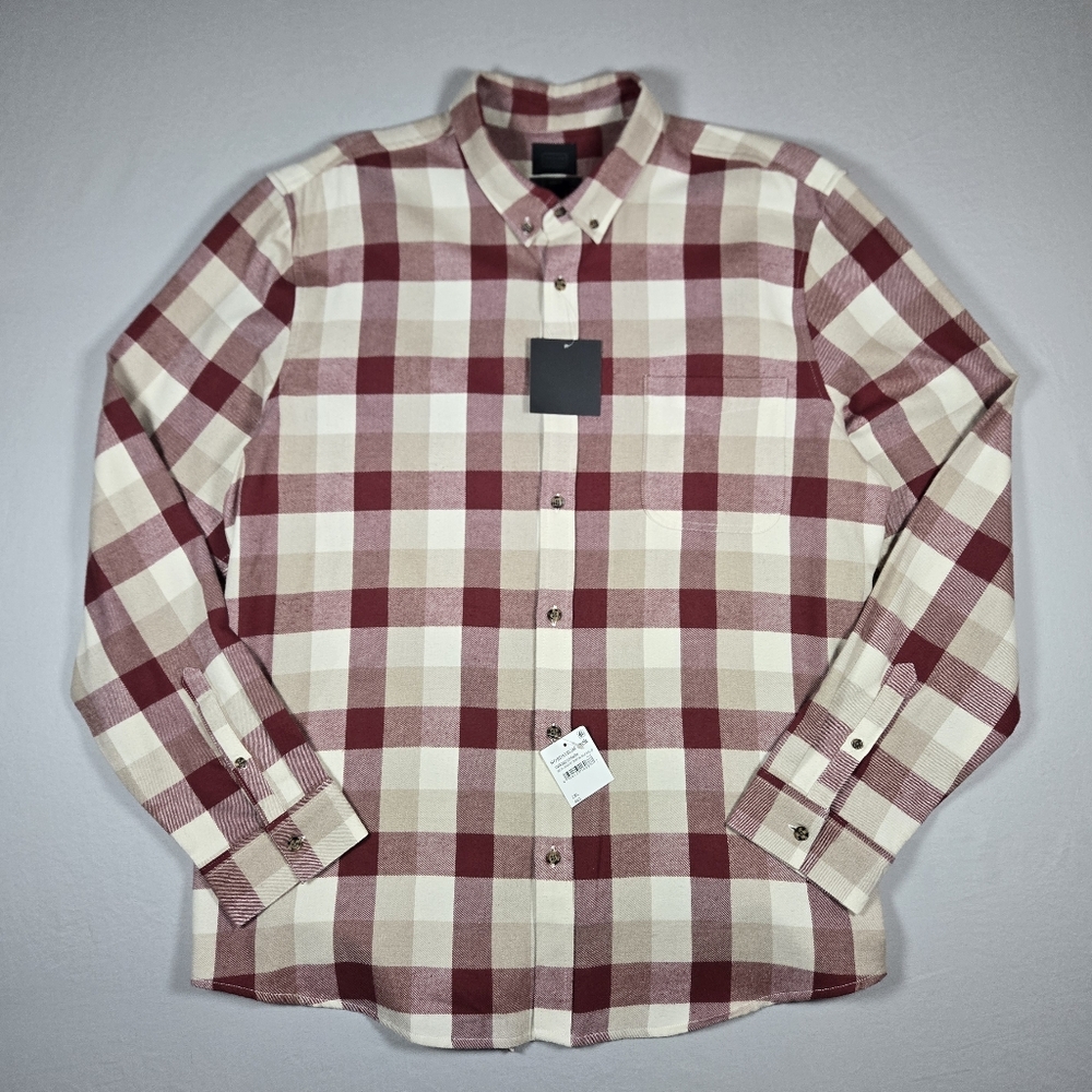 NWT 14th & Union Men's 2XL Grindle Trim Fit Preppy Flannel Shirt Red Tan Plaid